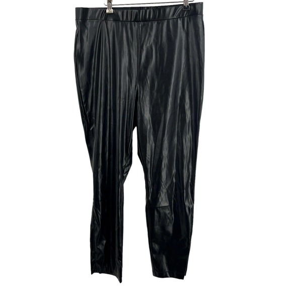 H Halston Womens Poly Pu-Leather Moto Pull Up Pants With Ankle Zip Large New